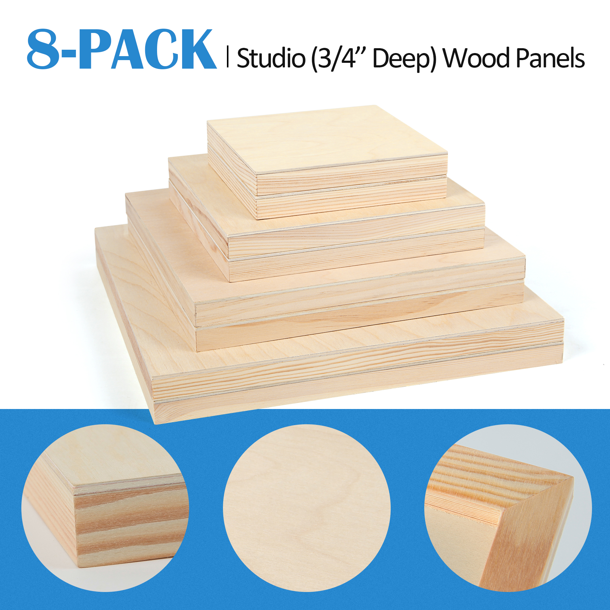 Unfinished Birch Wood Canvas Panels Kit, Falling in Art 8 Pack of 4